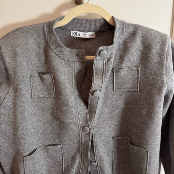 ZARA shoulder pad knit grey cardigan - Picture 3 of 5